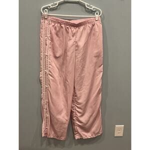 Sunday Retreat Womens Satin Track Pants Size XL Pink Coquette Bow Lace Kidcore